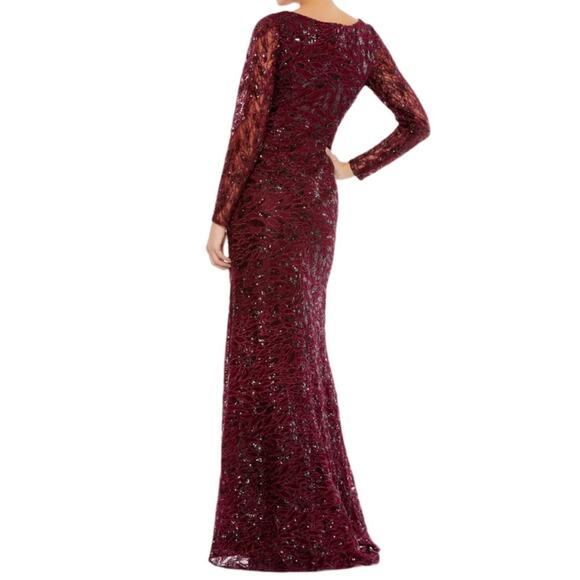 Mac Duggal Long Sleeve Ruched Sequined V-Neck Gown Garnet Women’s Sz 6 NWT - Picture 5 of 9